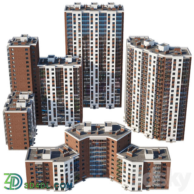 Set of multi storey buildings