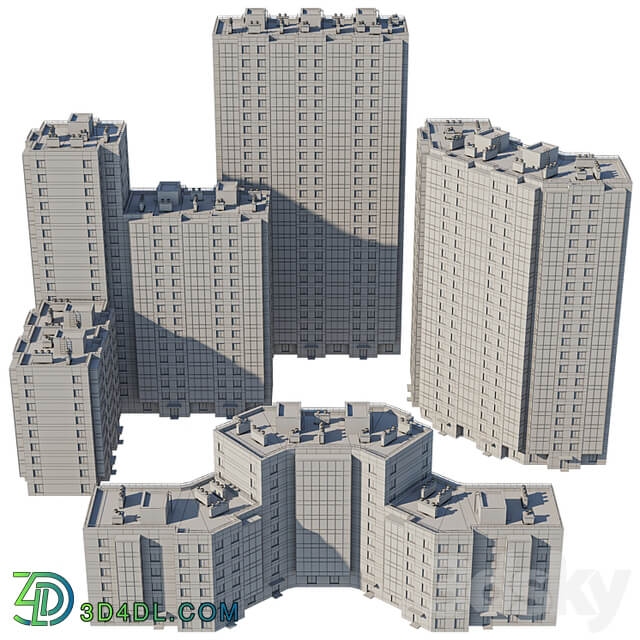 Set of multi storey buildings