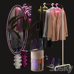 Clothing store window display set 