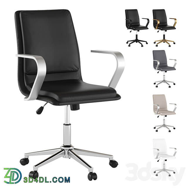 James mid back leather office chair with brushed metal armrests