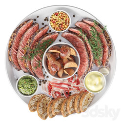 Meat plate with steak and spices 