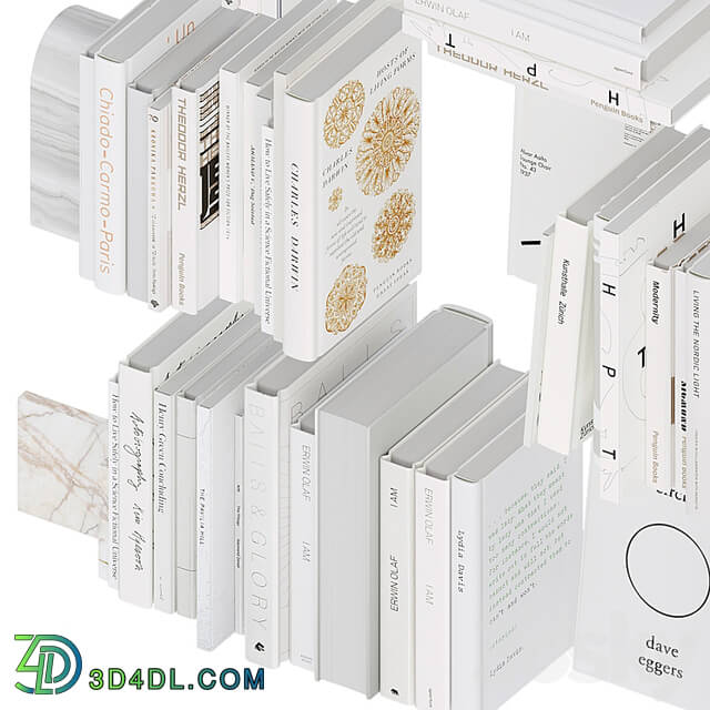 A set of white books with bookends