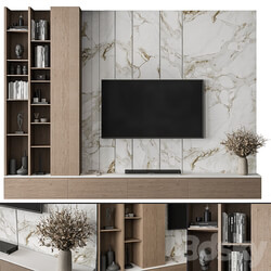 TV Wall Stone and Wood Set 86 