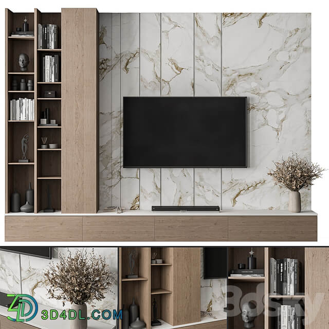 TV Wall Stone and Wood Set 86