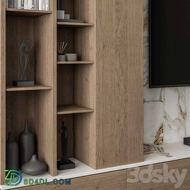 TV Wall Stone and Wood Set 86