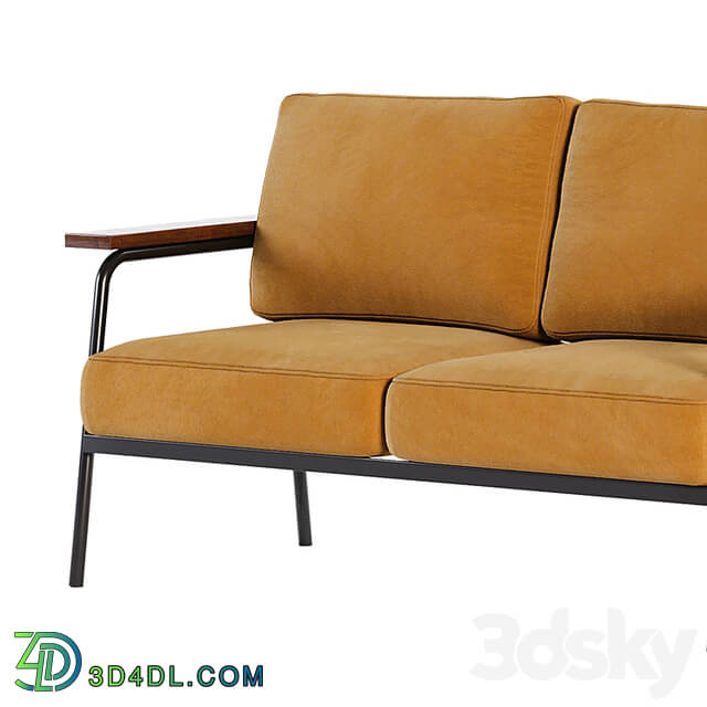 Mid Century Modern Loveseat with 2 Pillows Back and Square Arms