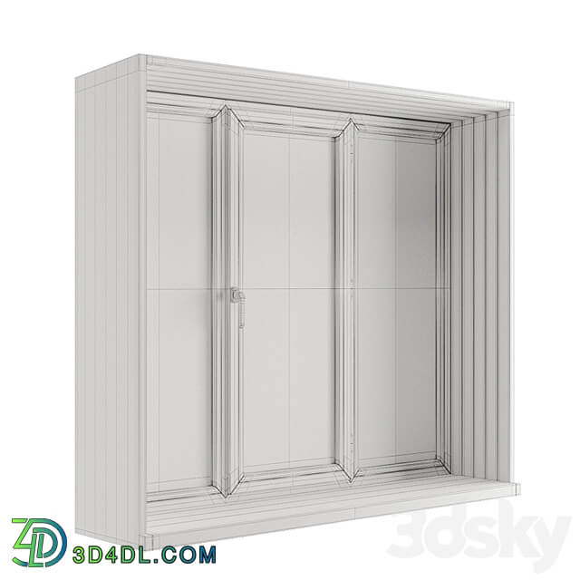 A set of plastic windows with wooden trim.