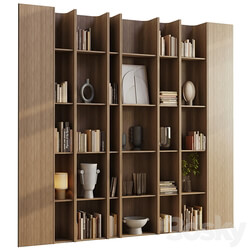wooden Shelves Decorative With Plants and Book Wooden Rack 08 