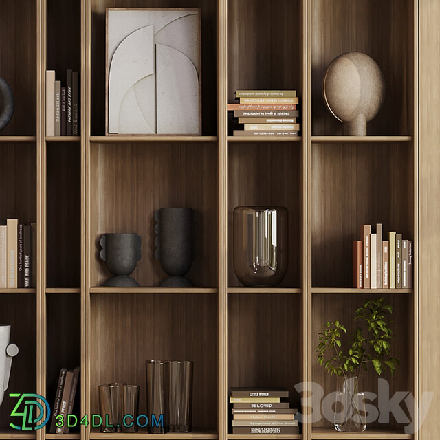 wooden Shelves Decorative With Plants and Book Wooden Rack 08