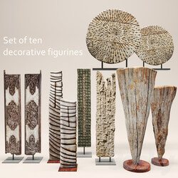 Set of ten decorative figurines wooden decor eco style eco design carving cut figurine 3D Models 