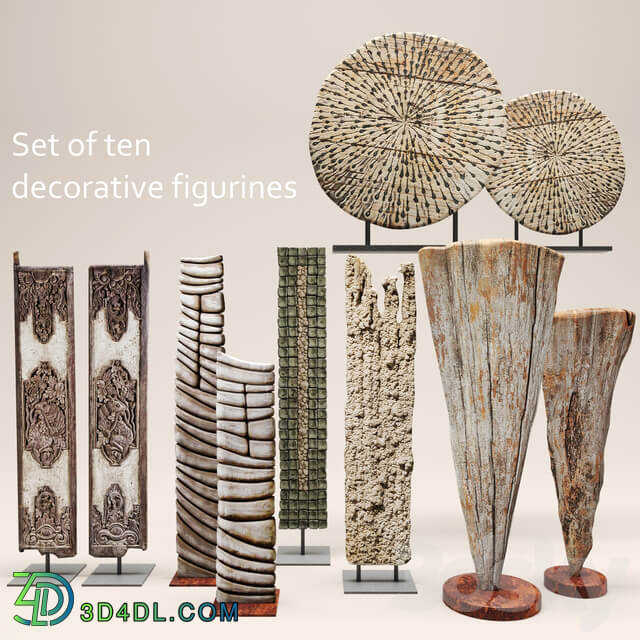 Set of ten decorative figurines wooden decor eco style eco design carving cut figurine 3D Models