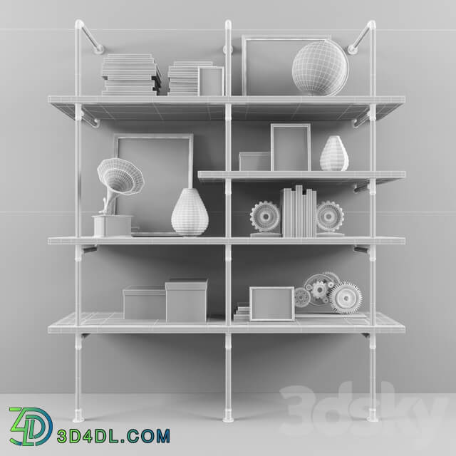 Vintag shelves loft wiht decor set 3D Models