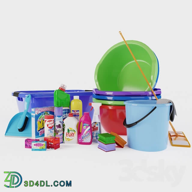 A set of household chemicals and household equipment