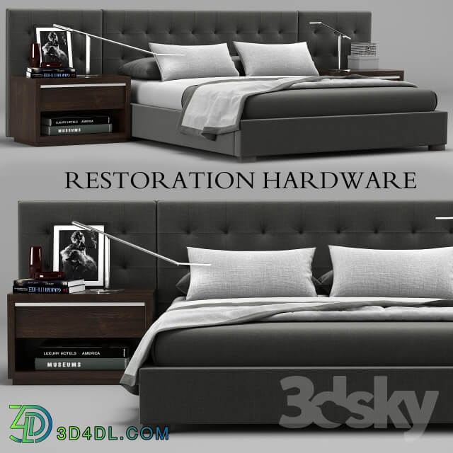 Bed RH Modern custom box tufted fabric hedboard bed