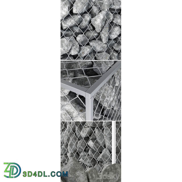 Gabion of rock stones Fence 3D Models