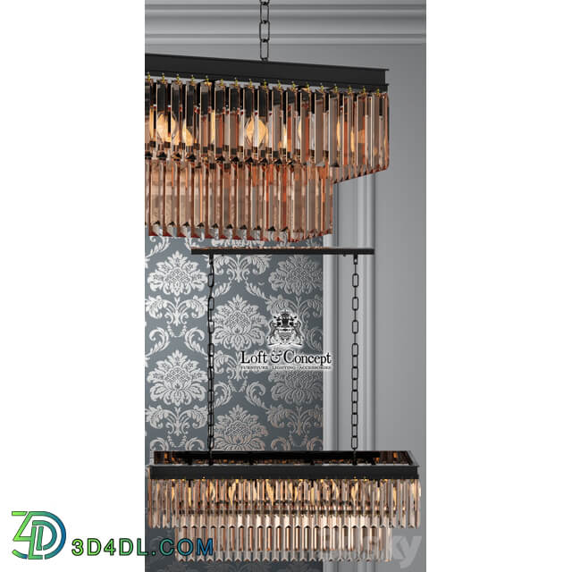 Chandelier RH 1920s Odeon Clear Glass Fringe Grey iron 80 Pendant light 3D Models