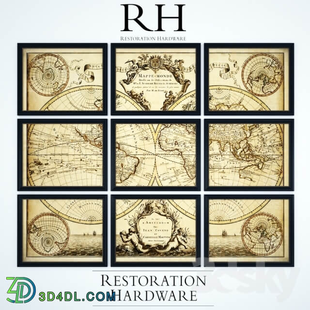 Restoration Hardware L 39 isle 39 s 1720 World Map Frames