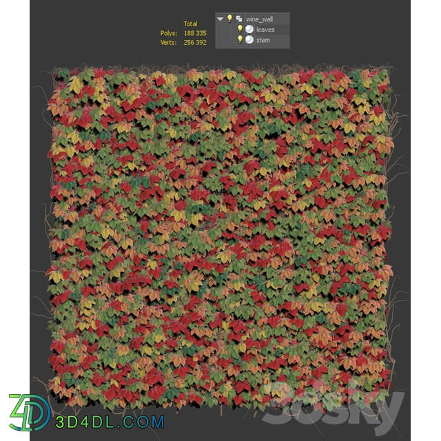 Decorative wall of autumn leaves of grapes 3D Models