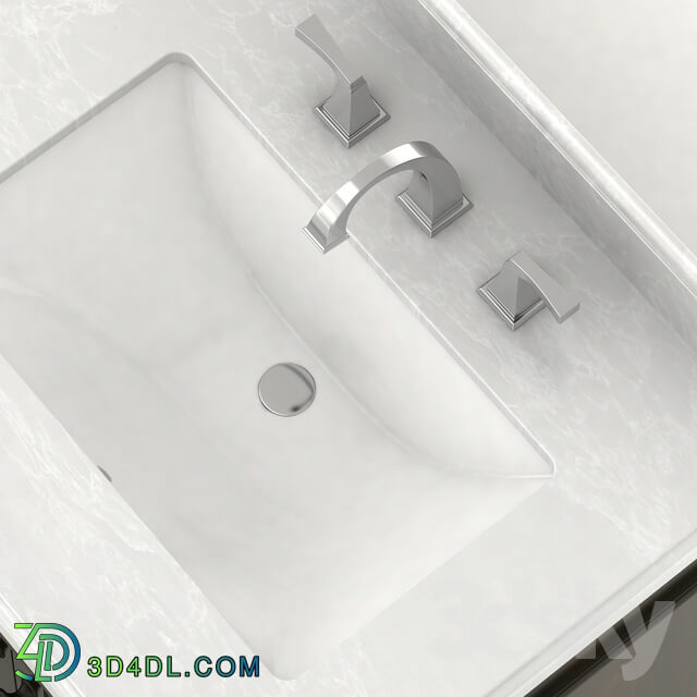 Double sink wooden vanity with metal faucet