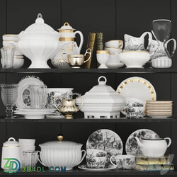 Set of dishes for the kitchen with porcelain and gold 2 3D Models 