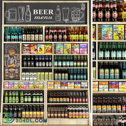 Large shelf in the supermarket with beer and cider 3D Models 