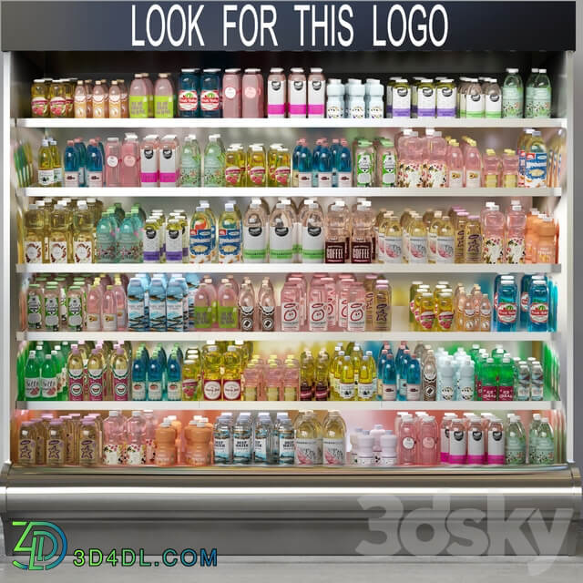 Refrigerator in the supermarket with juices and lemonades 3D Models