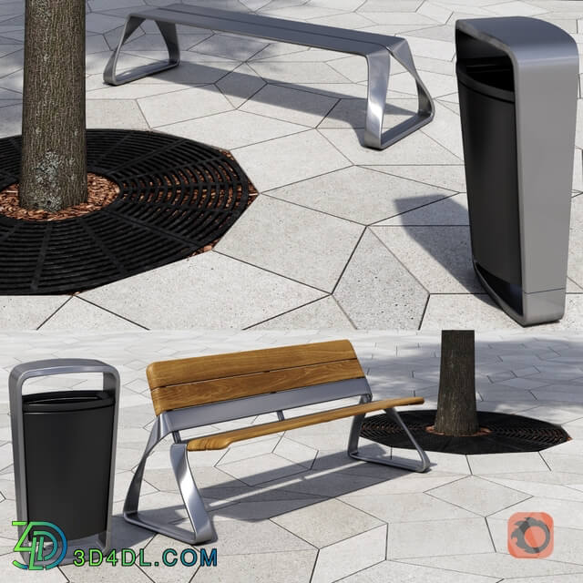 Paving rombic HR street furniture 08 3D Models