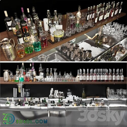 Bar counter with elite alcohol and cocktails. The pub 3D Models 