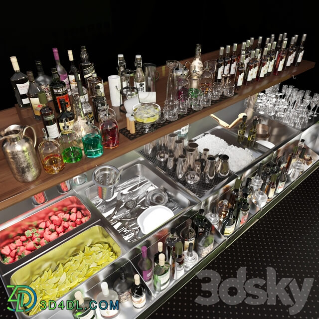 Bar counter with elite alcohol and cocktails. The pub 3D Models