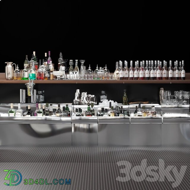 Bar counter with elite alcohol and cocktails. The pub 3D Models