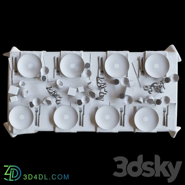 Table setting with collectible crockery candles and marine style corals 3D Models