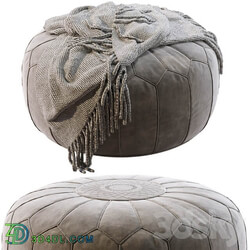 Vintage Round Moroccan Pouf Hand Tooled In Marrakech 
