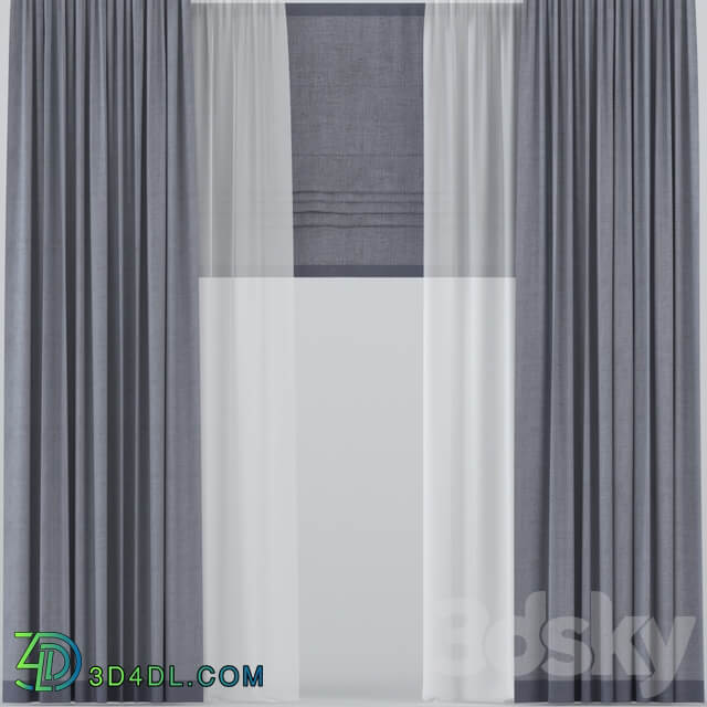 Straight curtains with tulle and roman