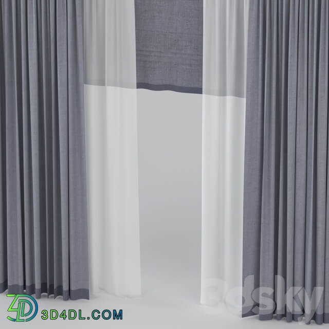 Straight curtains with tulle and roman