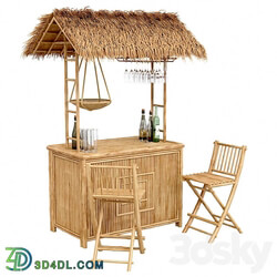Beach Bamboo Bar with bottles and glasses 3D Models 