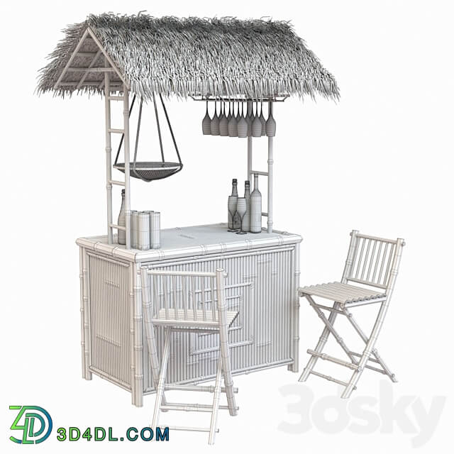 Beach Bamboo Bar with bottles and glasses 3D Models