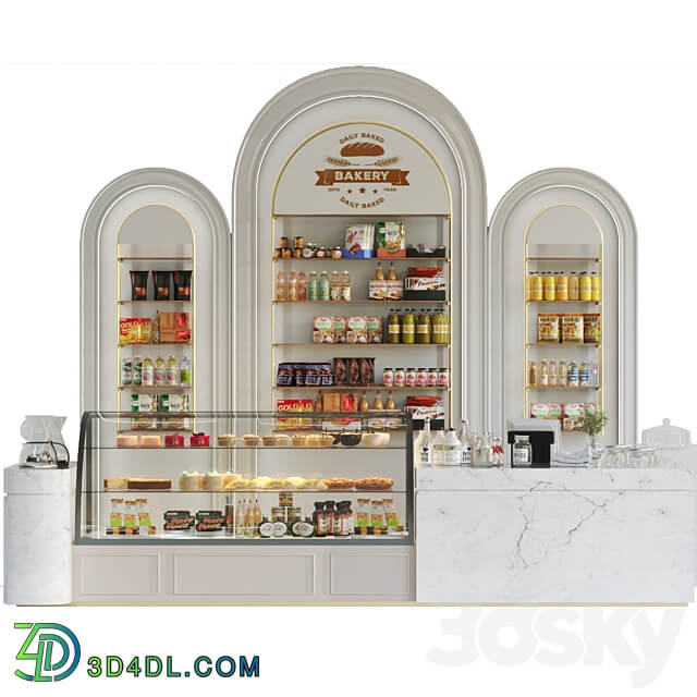Design project of a coffee house in a classic style with a showcase with desserts and sweets 3D Models