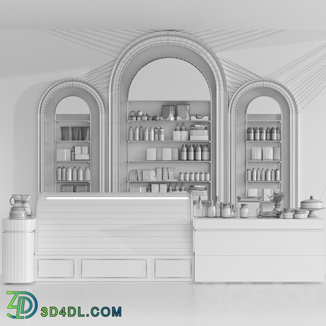 Design project of a coffee house in a classic style with a showcase with desserts and sweets 3D Models