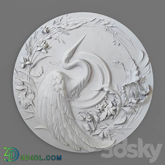 Panel with a heron bas relief 3D Models