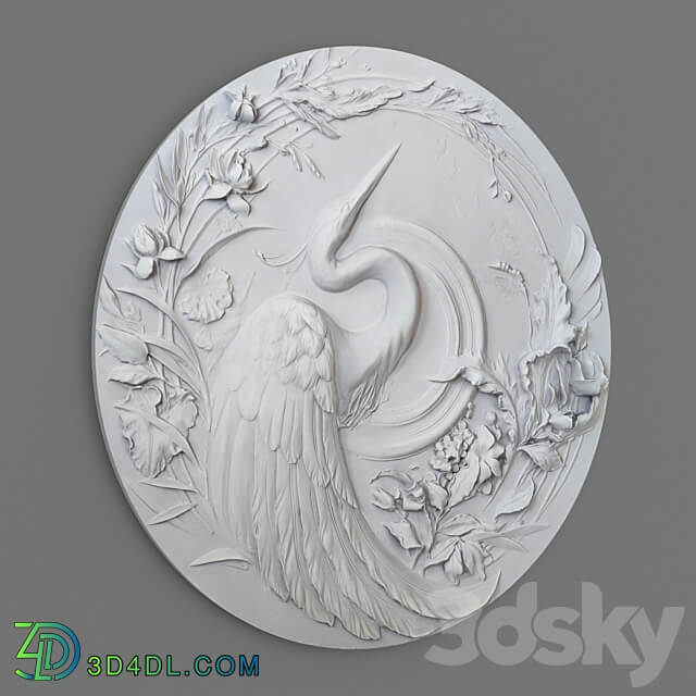 Panel with a heron bas relief 3D Models