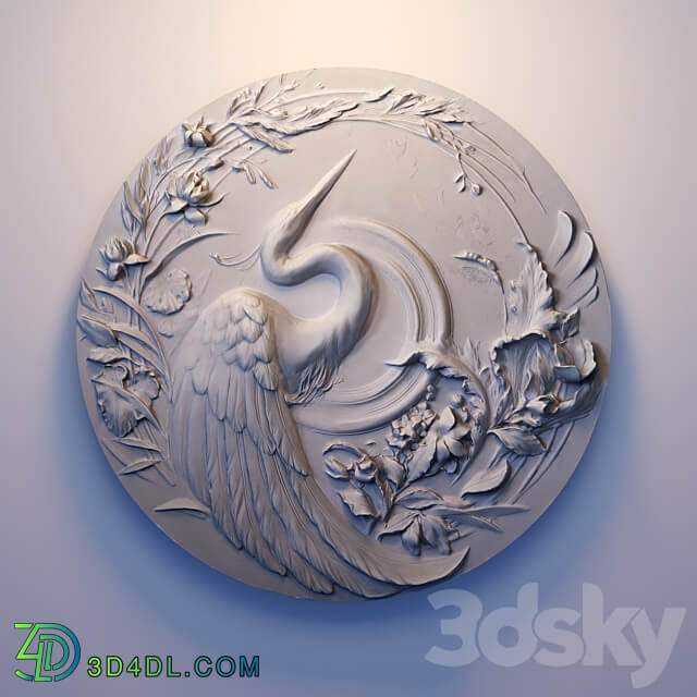 Panel with a heron bas relief 3D Models