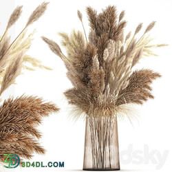 Bouquet 146. pampas grass vase dried flowers reeds cortaderia luxury decor glass natural decor branches reeds 3D Models 