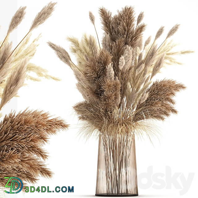 Bouquet 146. pampas grass vase dried flowers reeds cortaderia luxury decor glass natural decor branches reeds 3D Models