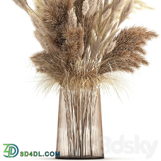 Bouquet 146. pampas grass vase dried flowers reeds cortaderia luxury decor glass natural decor branches reeds 3D Models