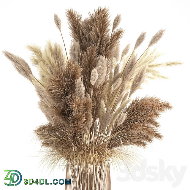 Bouquet 146. pampas grass vase dried flowers reeds cortaderia luxury decor glass natural decor branches reeds 3D Models