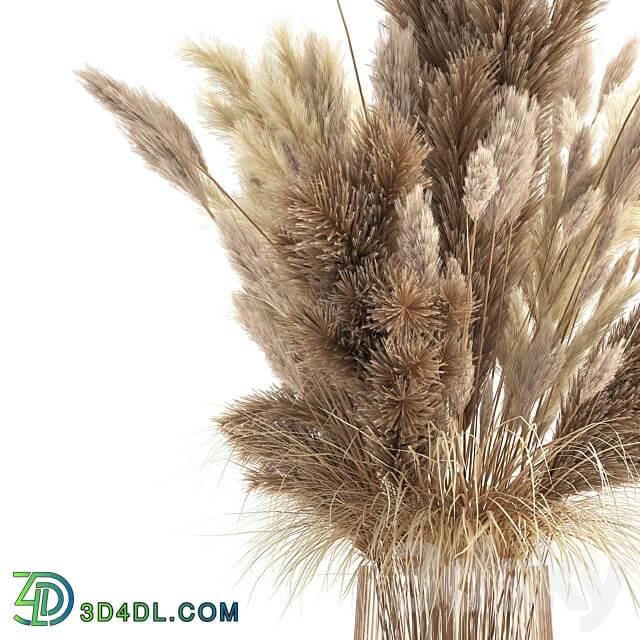 Bouquet 146. pampas grass vase dried flowers reeds cortaderia luxury decor glass natural decor branches reeds 3D Models