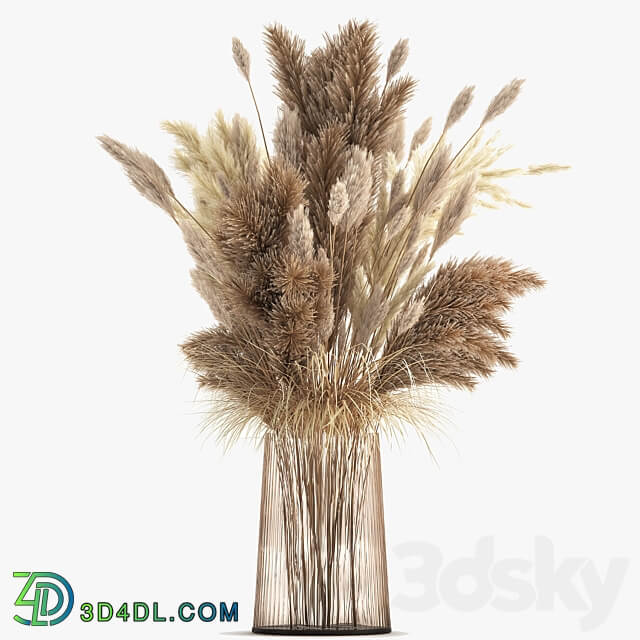 Bouquet 146. pampas grass vase dried flowers reeds cortaderia luxury decor glass natural decor branches reeds 3D Models