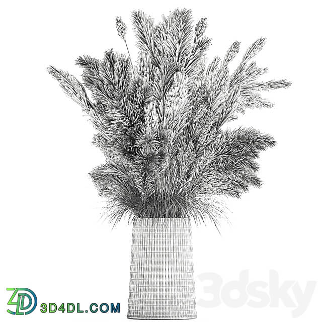 Bouquet 146. pampas grass vase dried flowers reeds cortaderia luxury decor glass natural decor branches reeds 3D Models