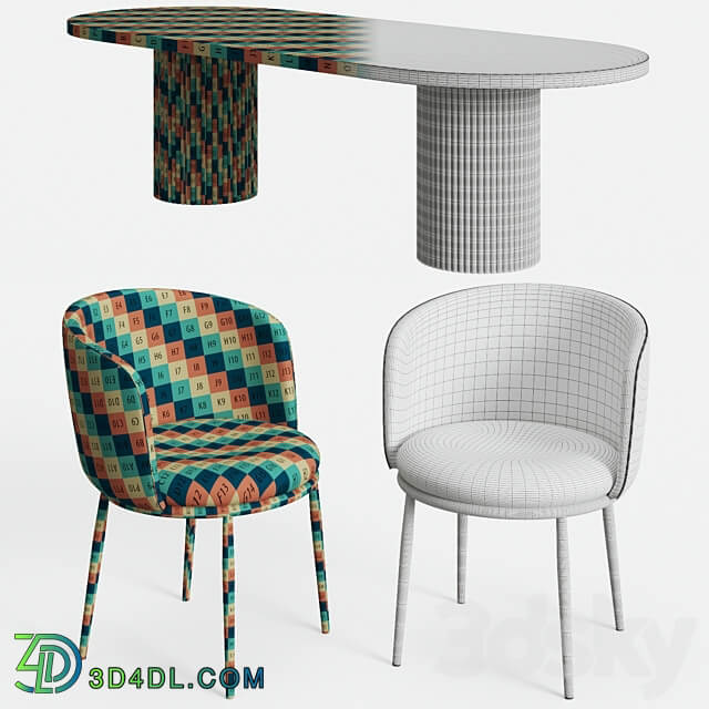 GLOBEWEST Benjamin Ripple table and Filmore dining chair Eichholtz Table Chair 3D Models 3DSKY