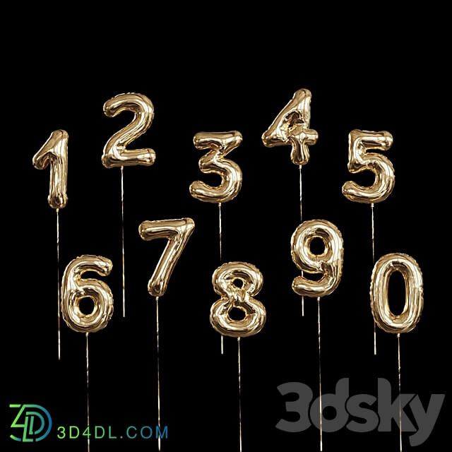 Inflatable foil balloons. Numbers. 3D Models 3DSKY